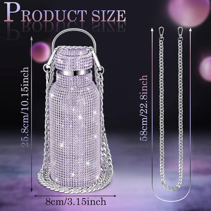 Botella térmica con diamantes de imitación con tapa | 750 ml | Aislado de acero inoxidable con diamantes de imitación de primera calidad | Color: Morado