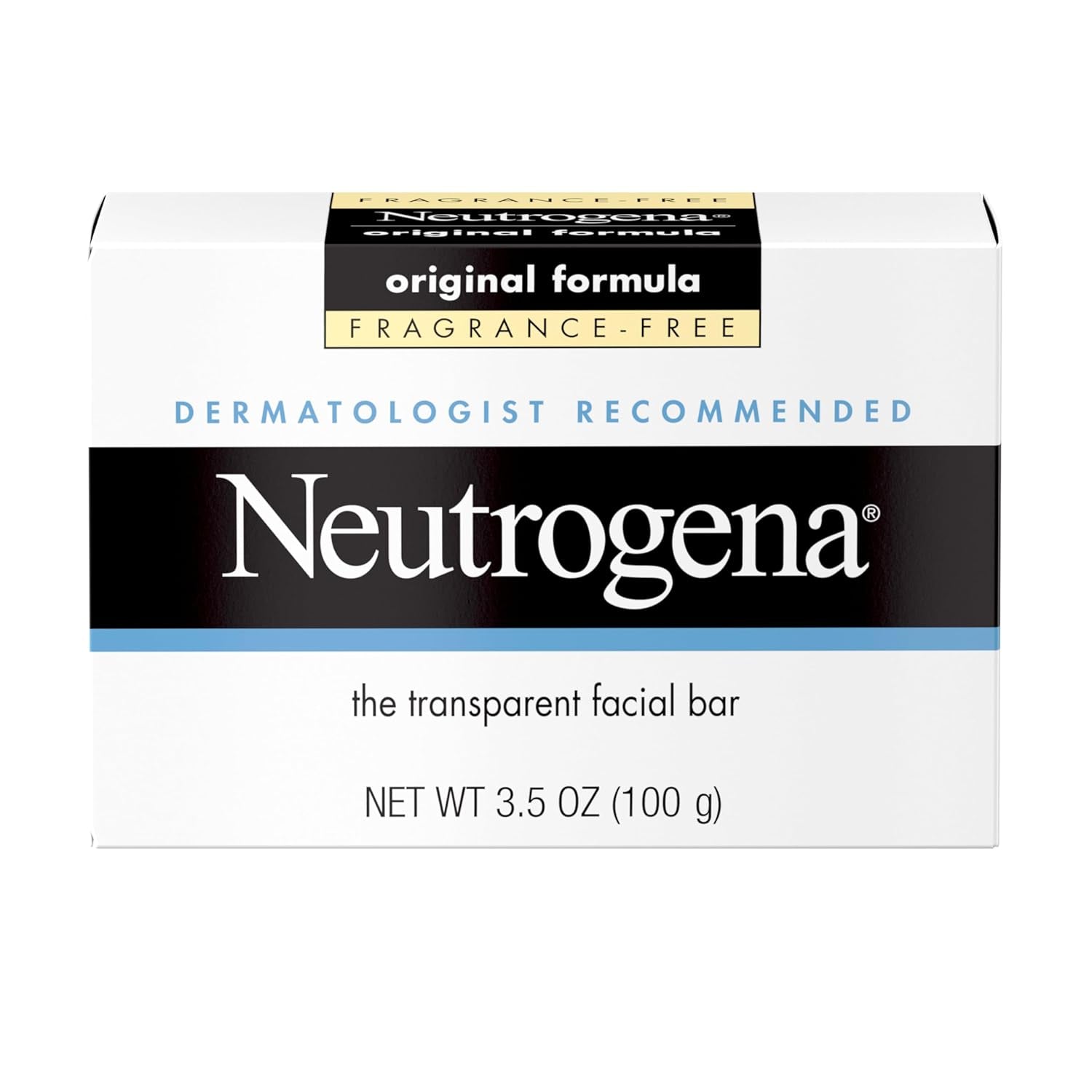 Neutrogena Original Fragrance-Free Facial Cleansing Bar with Glycerin, Pure & Transparent Gentle Face Wash Bar Soap, Free of Harsh Detergents, Dyes & Hardeners, 3.5 Oz