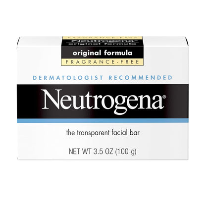 Neutrogena Original Fragrance-Free Facial Cleansing Bar with Glycerin, Pure & Transparent Gentle Face Wash Bar Soap, Free of Harsh Detergents, Dyes & Hardeners, 3.5 Oz