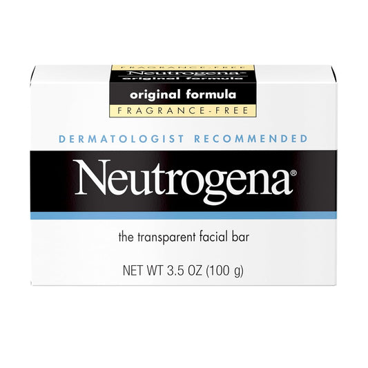 Neutrogena Original Fragrance-Free Facial Cleansing Bar with Glycerin, Pure & Transparent Gentle Face Wash Bar Soap, Free of Harsh Detergents, Dyes & Hardeners, 3.5 Oz
