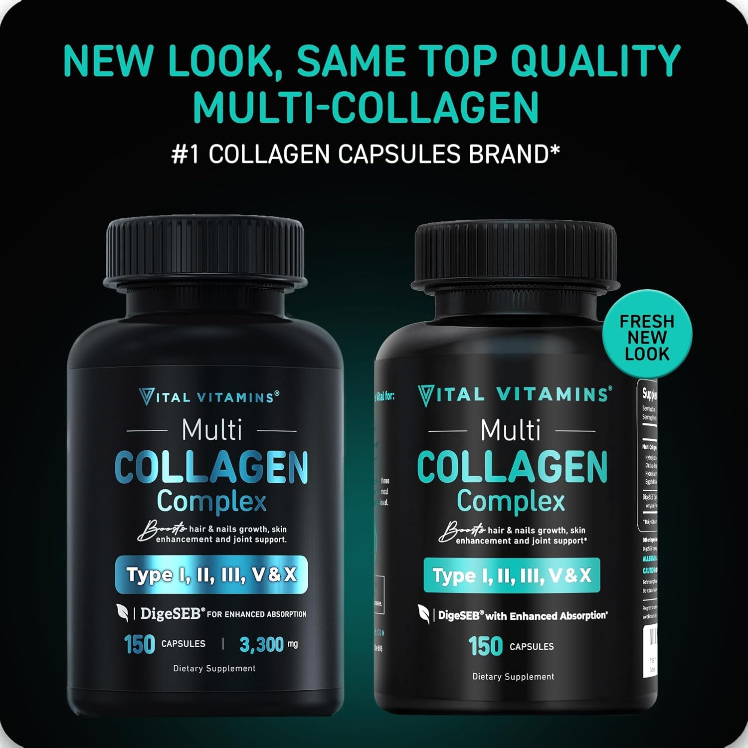 Multi Collagen for Women & Men - Type I, II, III, V, X - Grass Fed, Non-Gmo - 150 Capsules