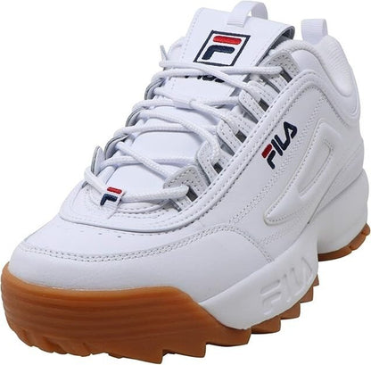 Zapatillas Fila Disruptor II Premium para Hombre, Blancas con Azul Navy y Suela Gum, Originales
