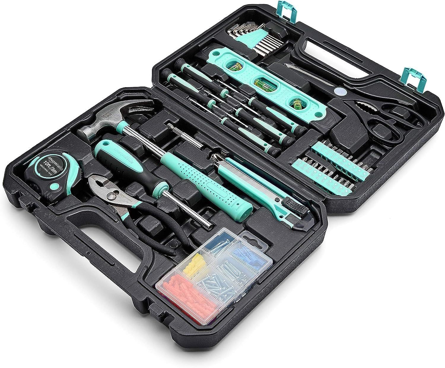 Kit de Herramientas para el Hogar con Maletín – 142 Piezas – Color Turquesa – Ideal para Reparaciones y DIY