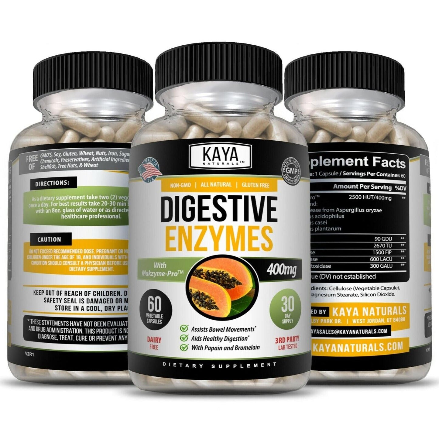 Enzimas Digestivas Kaya Naturals con Prebióticos y Probióticos