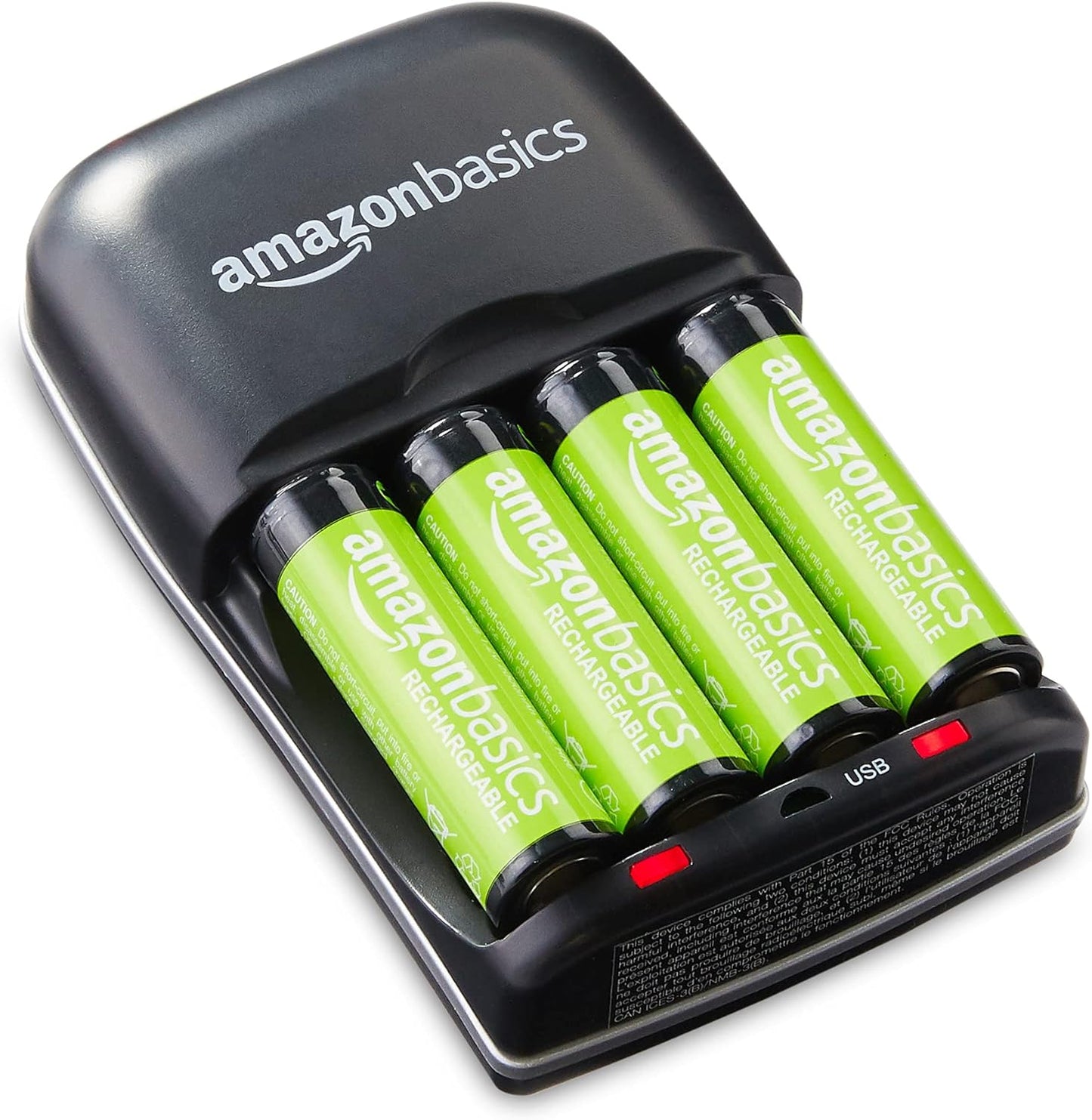 Cargador de Pilas Recargables AA/AAA Ni-MH con Puerto USB – 100–240 V, Enchufe Plegable, Negro