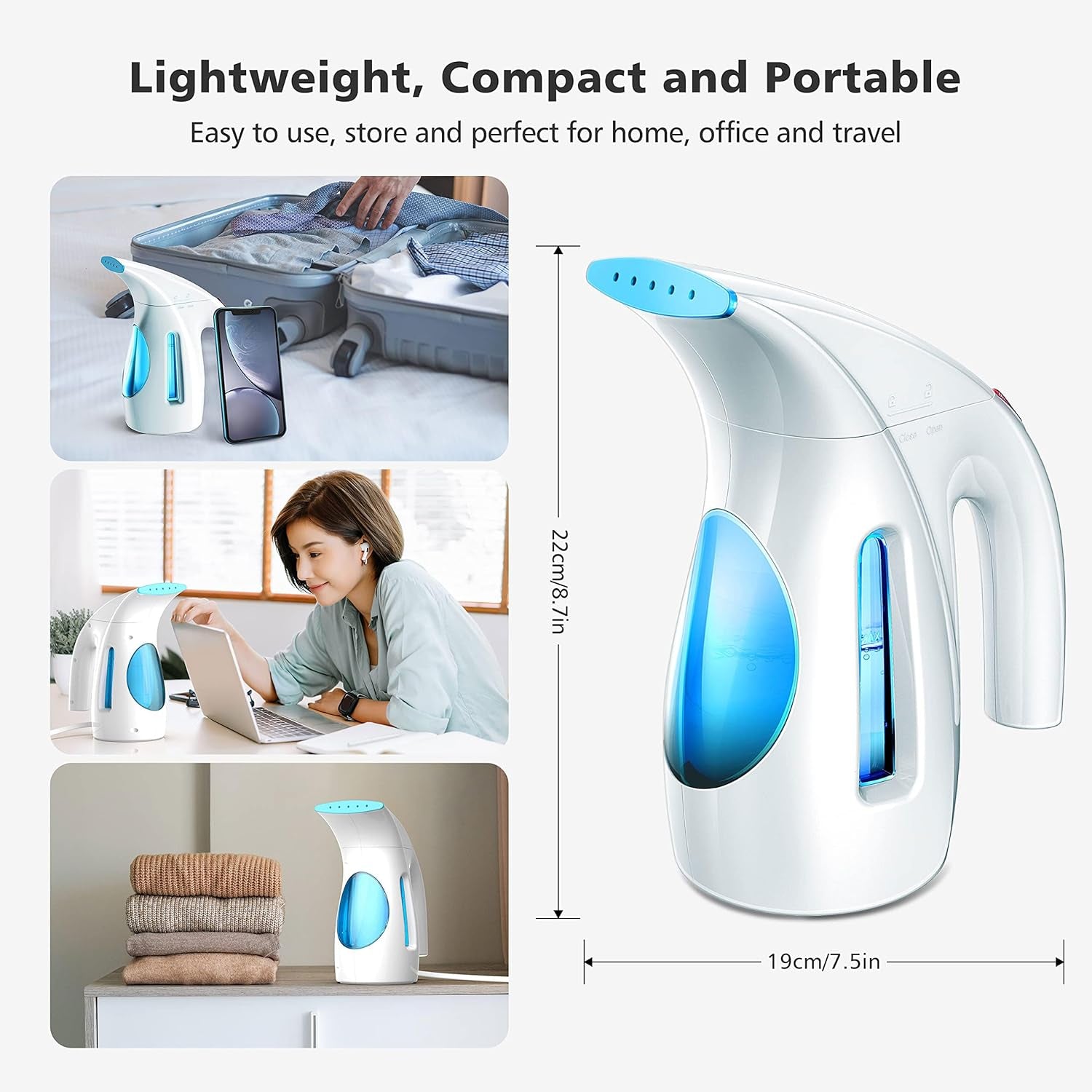 Steamer for Clothes, Portable Handheld Design, 240Ml Big Capacity, 700W, Strong Penetrating Steam, Removes Wrinkle, for Home, Office(Only for 120V) (Blue)