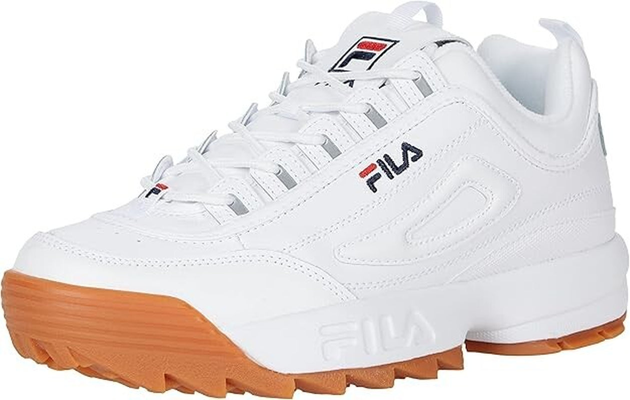 Zapatillas Fila Disruptor II Premium para Hombre, Blancas con Azul Navy y Suela Gum, Originales