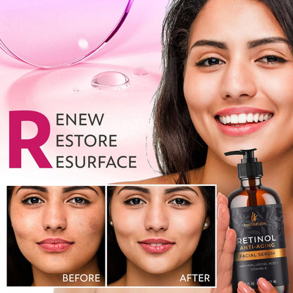 Serum de Retinol para Rostro con Ácido Hialurónico, Vit E y A, y Aloe Vera (8 Oz)