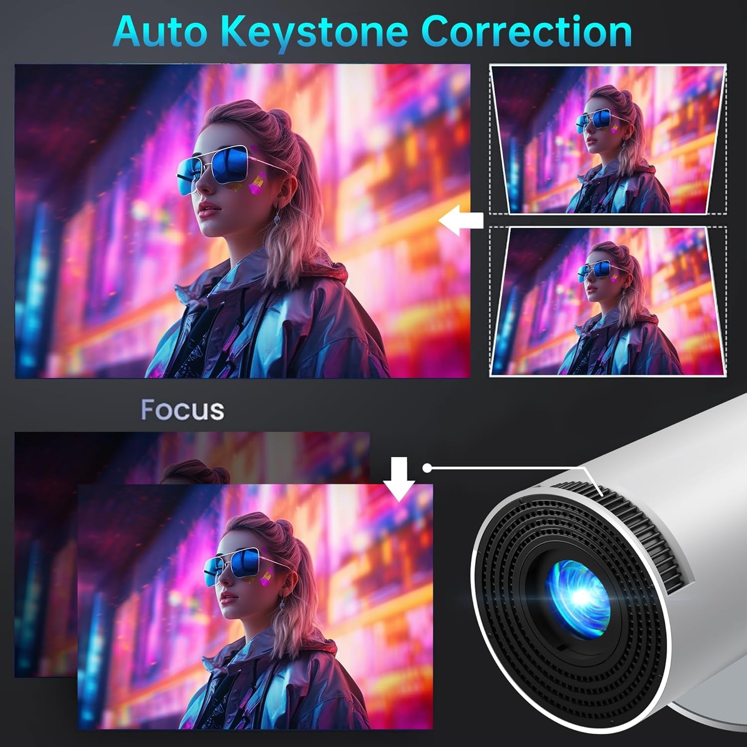Mini Proyector Android 300 ANSI con Wi-Fi 6 y BT 5.2, Auto Keystone, USB-C (Power Bank ≥30 W), Soporta 1080p/4K, Rotación 180° – EGOBAS