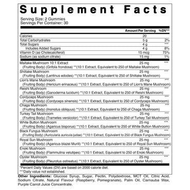 Vitamatic Gomitas Complejo de Hongos con Vitamina D3 – 3000 mg por porción | 60 gomitas