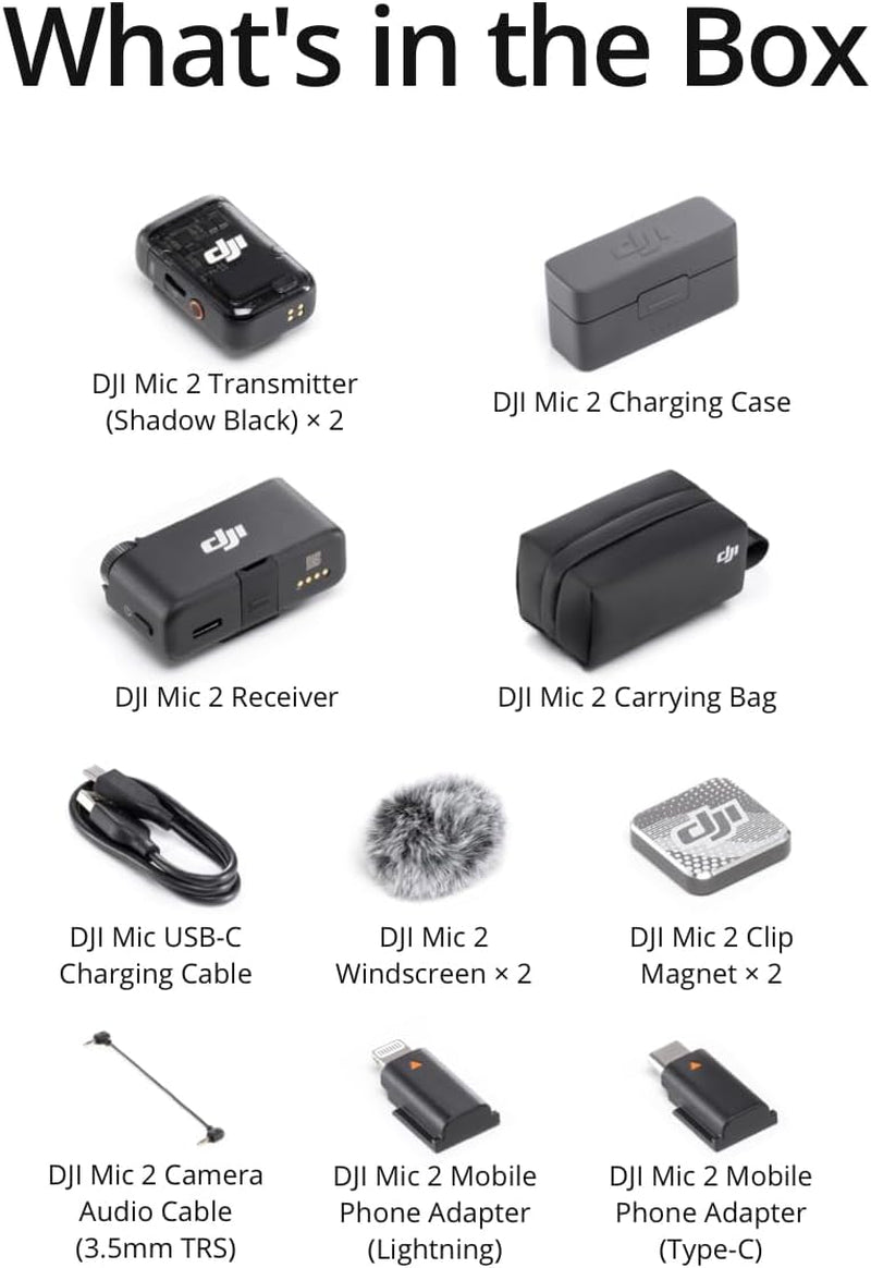 DJI Mic 2 (2 TX + 1 RX) Micrófono Inalámbrico con Cancelación Inteligente de Ruido