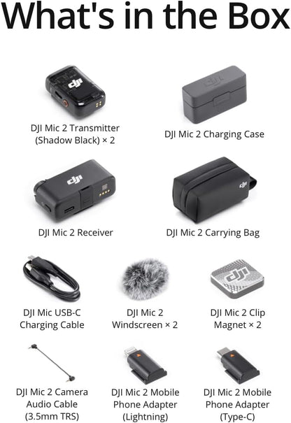 DJI Mic 2 (2 TX + 1 RX) Micrófono Inalámbrico con Cancelación Inteligente de Ruido