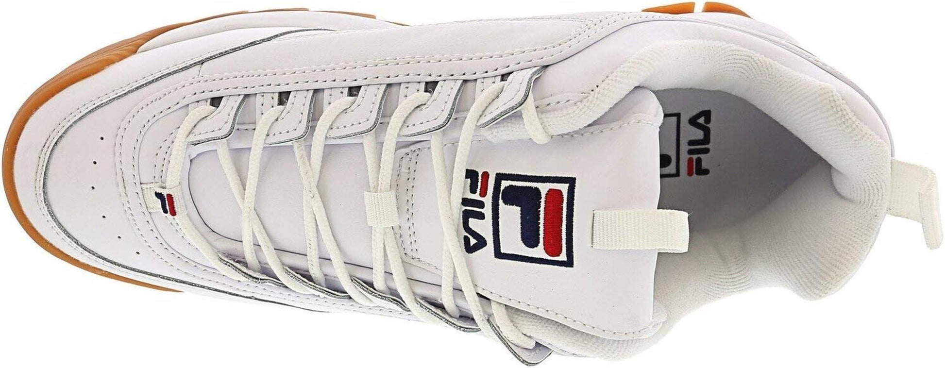 Zapatillas Fila Disruptor II Premium para Hombre, Blancas con Azul Navy y Suela Gum, Originales