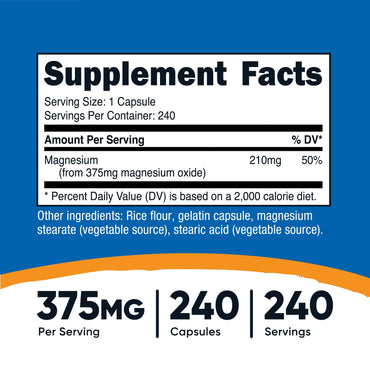 Nutricost Magnesio Oxido 375 mg – 240 Cápsulas