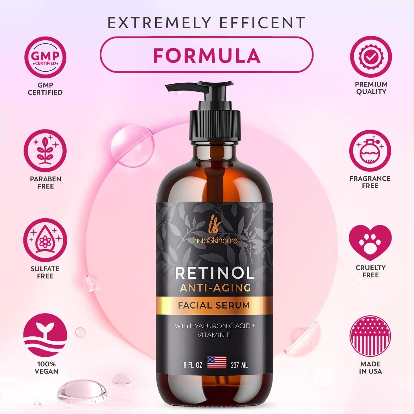 Serum de Retinol para Rostro con Ácido Hialurónico, Vit E y A, y Aloe Vera (8 Oz)