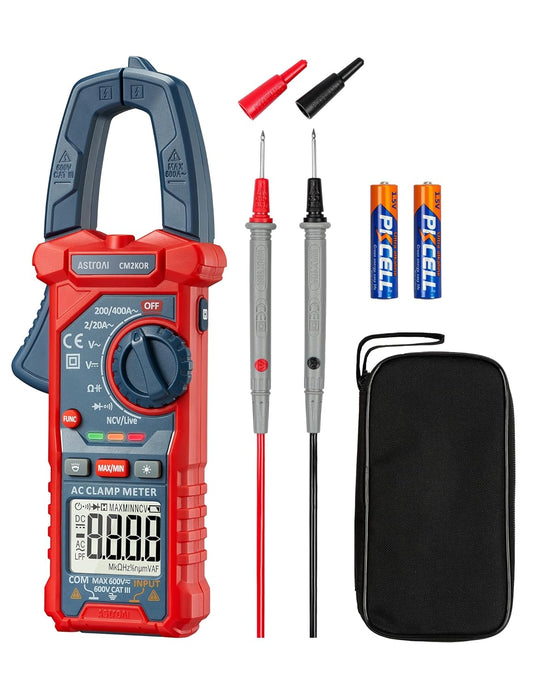 Multímetro Digital de Gancho – TRMS 2000 Cuentas Auto-Rango, Voltaje AC/DC, Corriente AC, Resistencia, Capacitancia, Continuidad, Diodo y NCV Detector de Cables Vivos – Pantalla Retroiluminada & Linterna (CM2K0R, Azul)