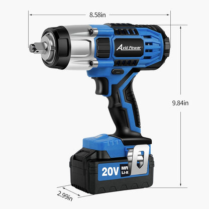 20V Cordless Impact Wrench, Electric Impact Gun 1/2 Inch Drive with 330 Ft-Lbs Max Torque (450N.M), 3.0Ah Li-Ion Battery, 4-Piece Socket Set, Fast Charger and Tool Bag