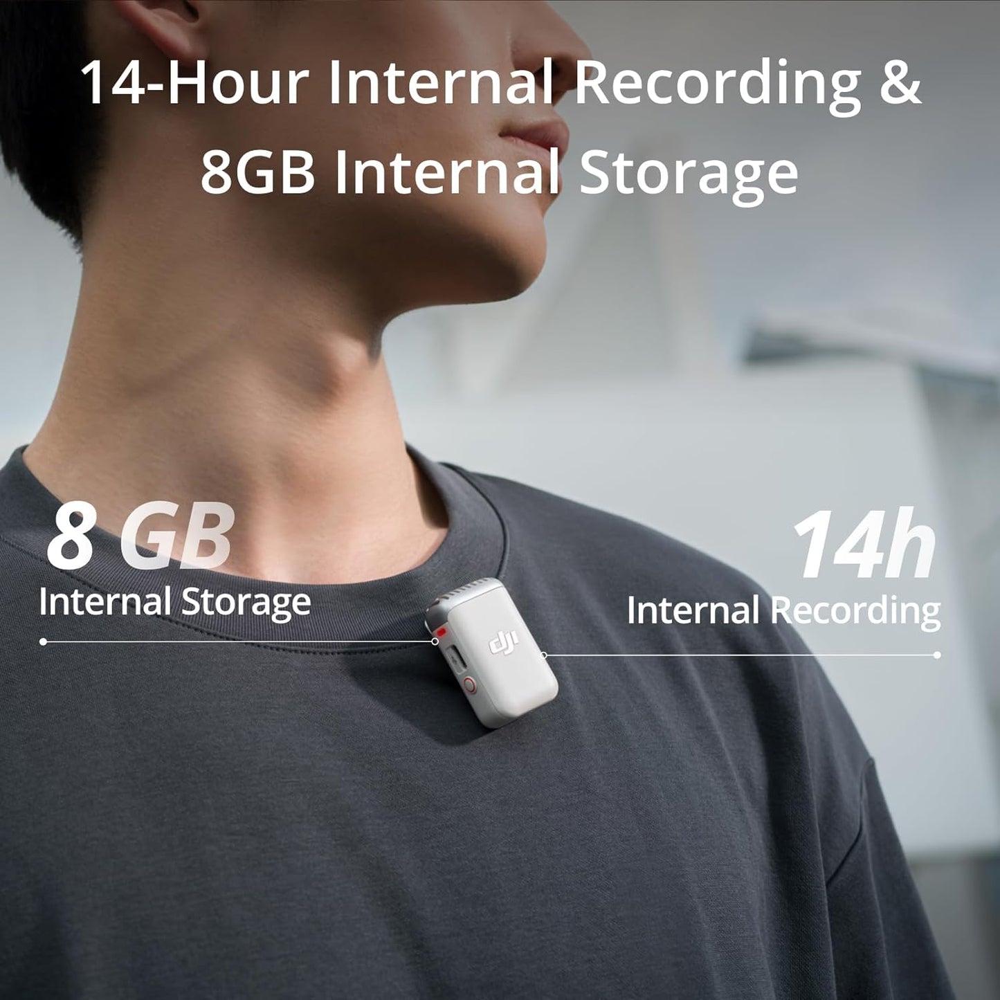 Mic 2 Transmitter (Pearl White), Wireless Microphone with Intelligent Noise Cancelling, 14-Hour Internal Recording, 6-Hour Battery, Magnetic Attachment, Bluetooth Microphone, Youtube, Vlogs