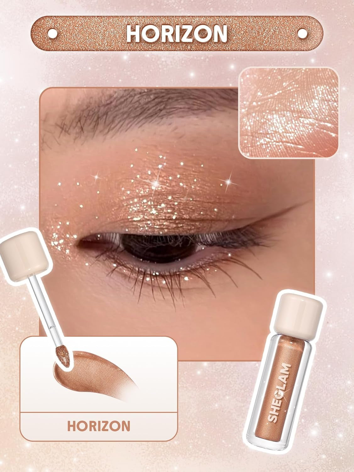 Tinte de ojos líquido larga duración | 16 horas | Sombra de ojos líquida brillante | Color de alto impacto | Color: Horizon