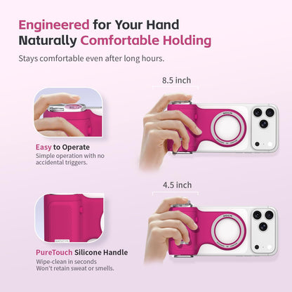 Accesorio para filmar | UGC | Compatible con iOS17 e iOS18 | Agarre magnético con control remoto | Color Fucsia