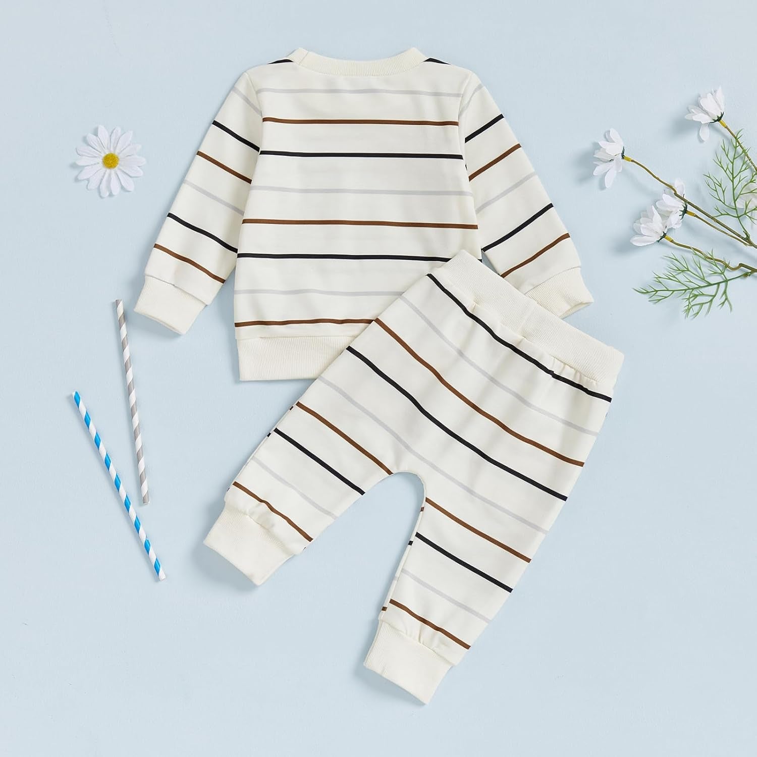 Conjunto de 2 piezas de ropa para bebé y niño, sudadera con cuello redondo con letras y pantalones casuales de otoño e invierno