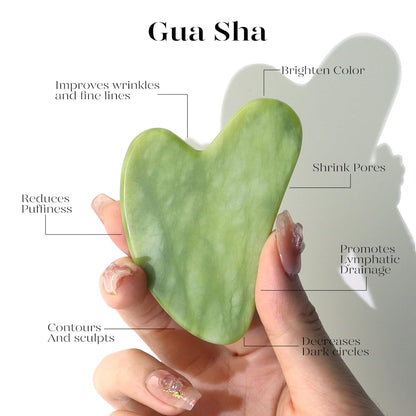 Jade Roller & Gua Sha, Face RolleSet Jade Roller & Gua Sha Facial, Masajeador de Piedra Natural Verde, Herramientas de Skincare para Cara, Cuello y Ojos, Autocuidado Unisexr, Facial Beauty Roller Skin Care Tools, Self Care Gift for Men Women, Massager for Face, Eyes, Neck, Relieve Fine Lines and Wrinkles - Green
