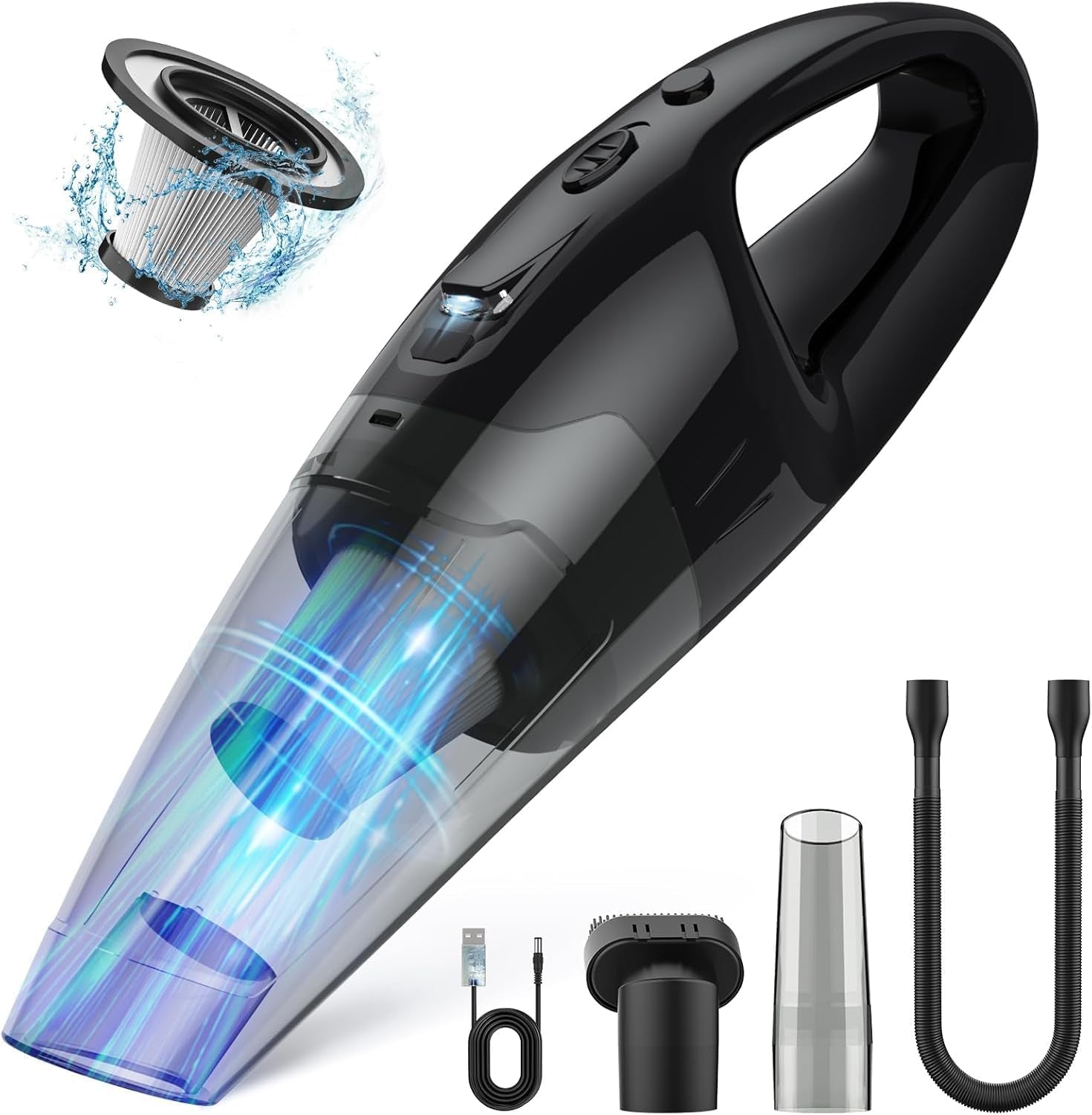 Aspiradora de Mano Inalámbrica 3 en 1 – Recargable por USB, con Luz LED, Filtro HEPA y Accesorios para Auto, Hogar y Pelo de Mascotas