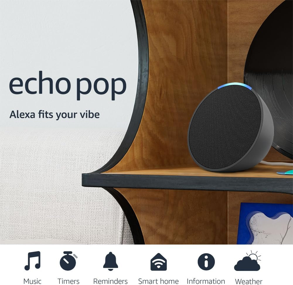 Echo Pop (Modelo más reciente) – Altavoz inteligente compacto con Alexa, Bluetooth, control de hogar inteligente – Color Carbón