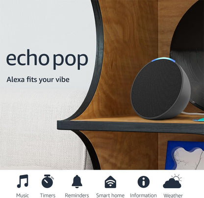 Echo Pop (Modelo más reciente) – Altavoz inteligente compacto con Alexa, Bluetooth, control de hogar inteligente – Color Carbón