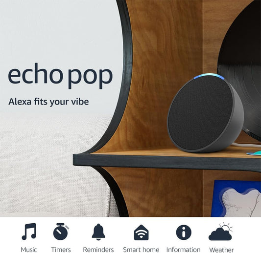 Echo Pop (Modelo más reciente) – Altavoz inteligente compacto con Alexa, Bluetooth, control de hogar inteligente – Color Carbón