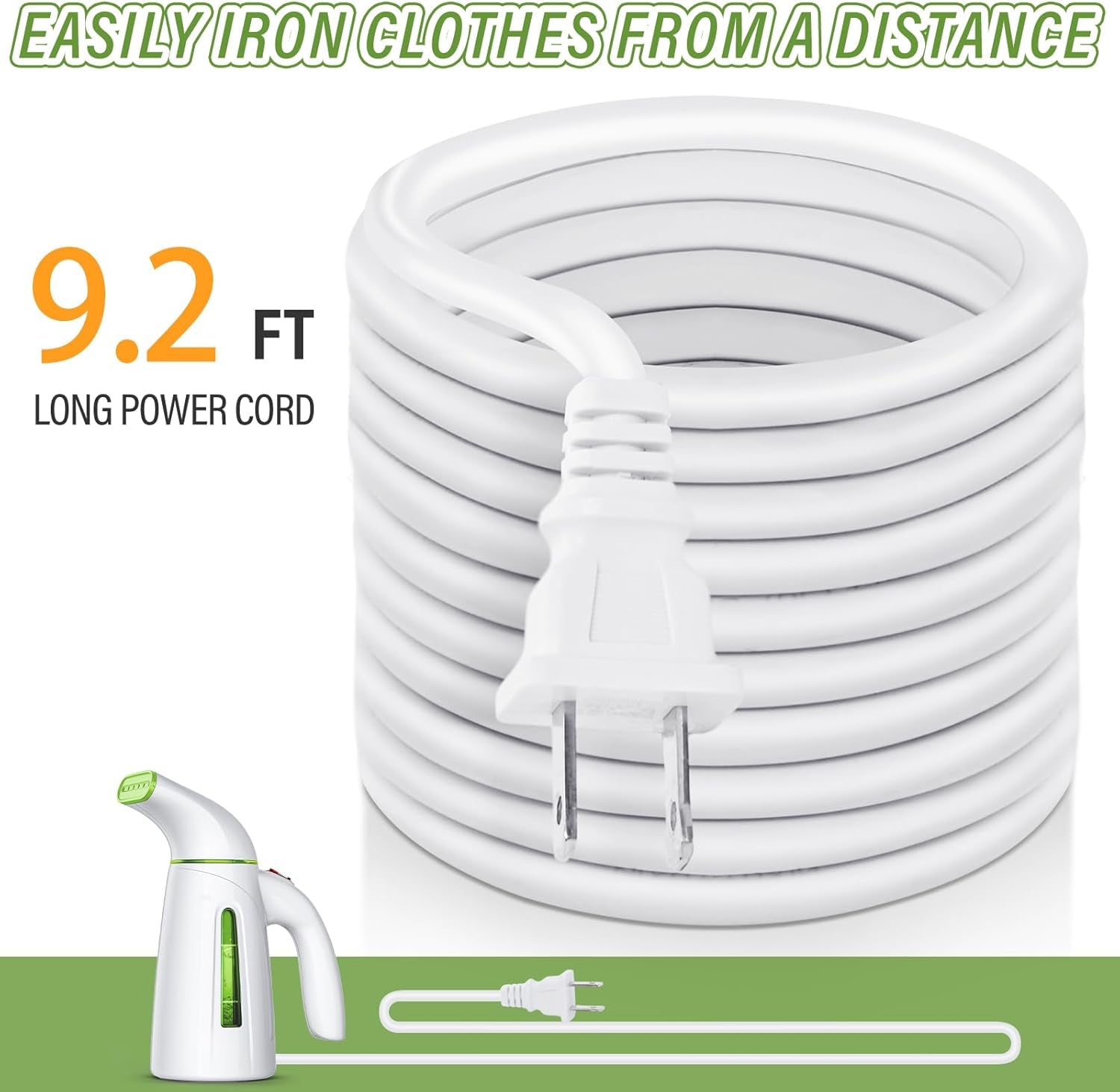 Vaporizador de Ropa 950 W | Depósito 300 ml (hasta 20 min de vapor) | Calienta en 30 s | Panel Acero Inoxidable 304 | Cable 9 ft / 2.7 m | Portátil de viaje | Solo 120 V