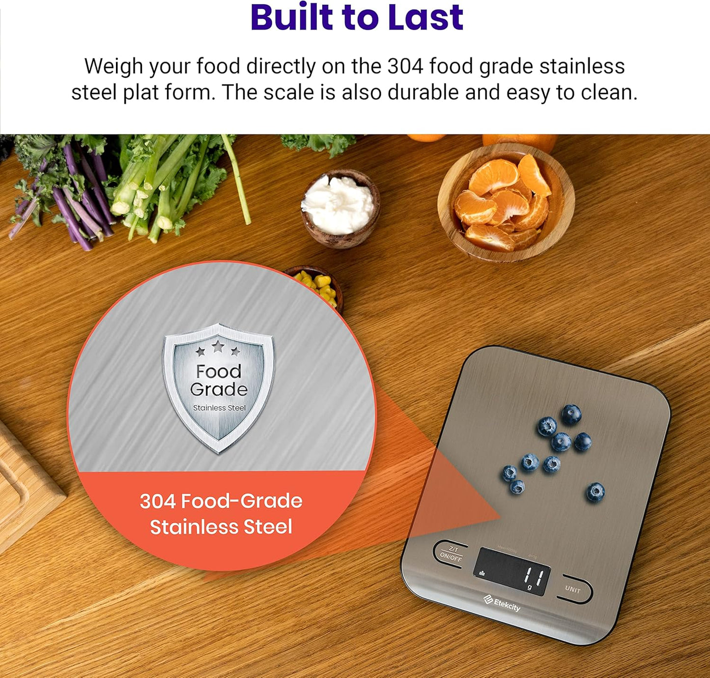 Food Nutrition Kitchen Scale, Digital Grams and Ounces for Weight Loss, Baking, Cooking, Keto and Meal Prep, Large, 304 Stainless Steel