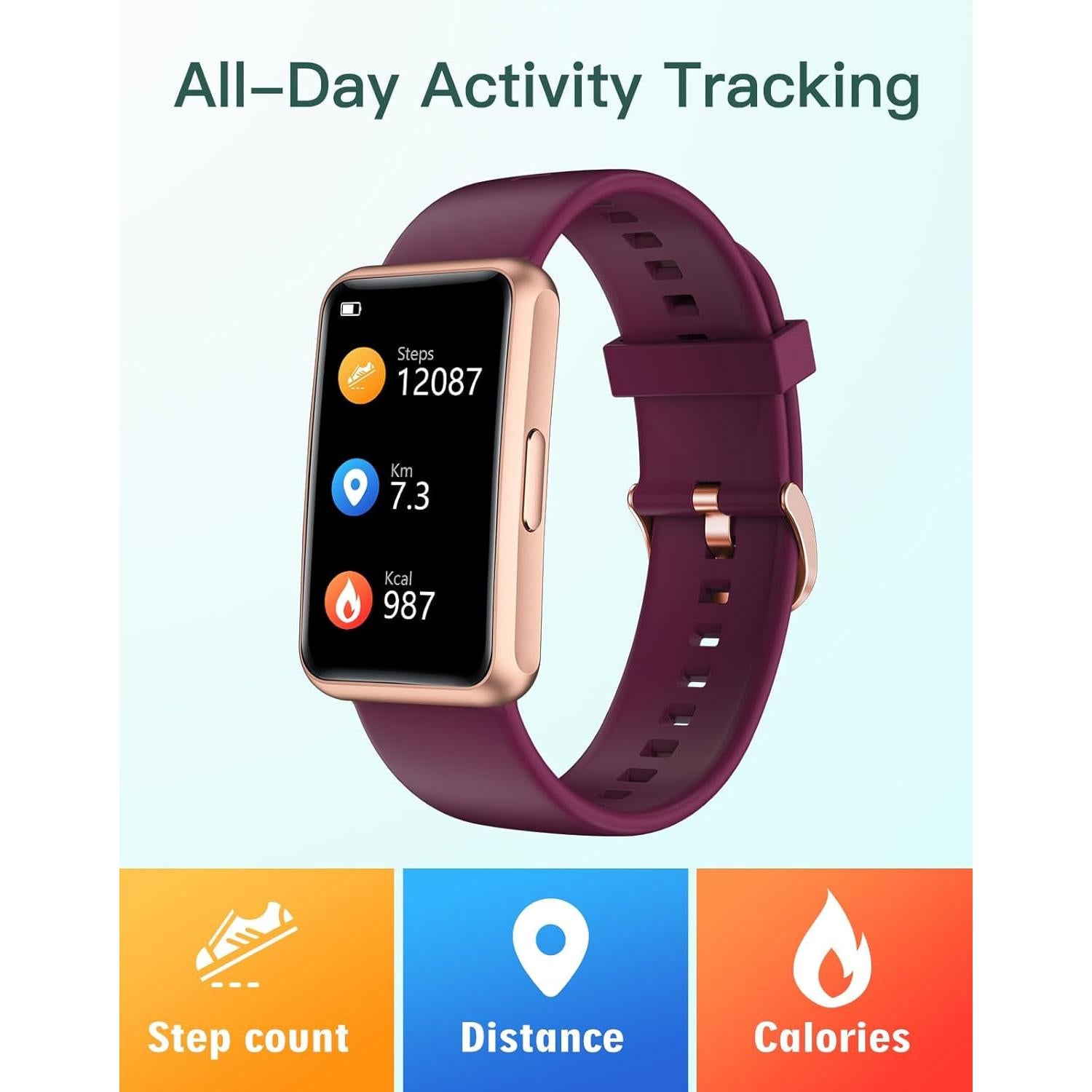 Fitness Tracker No Bluetooth No APP No Phone Needed, Fitness Watch for Men Women Parents IP68 Waterproof with Full Touch Screen Steps Calories Counter Sleep Tracker Alarm Clocks (Purple)
