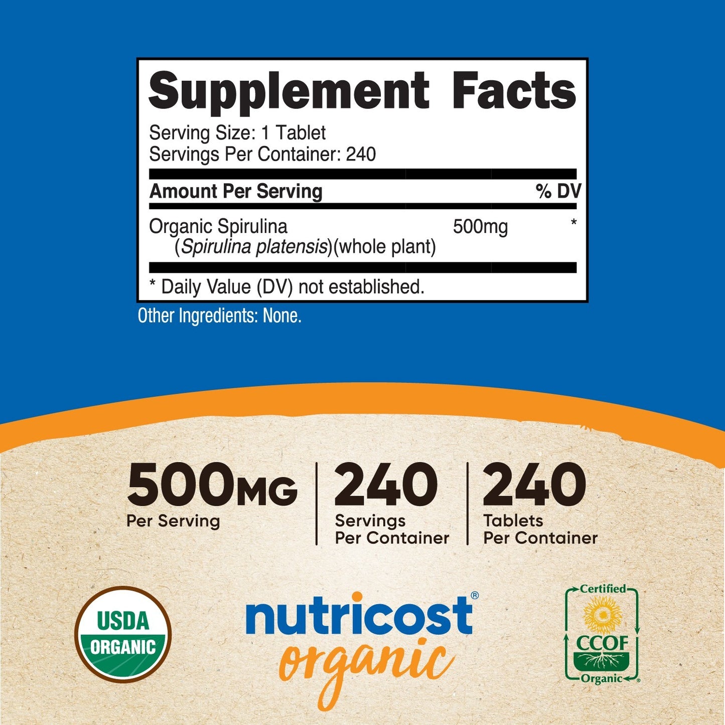 Nutricost Espirulina Orgánica 500 mg | 240 Tabletas