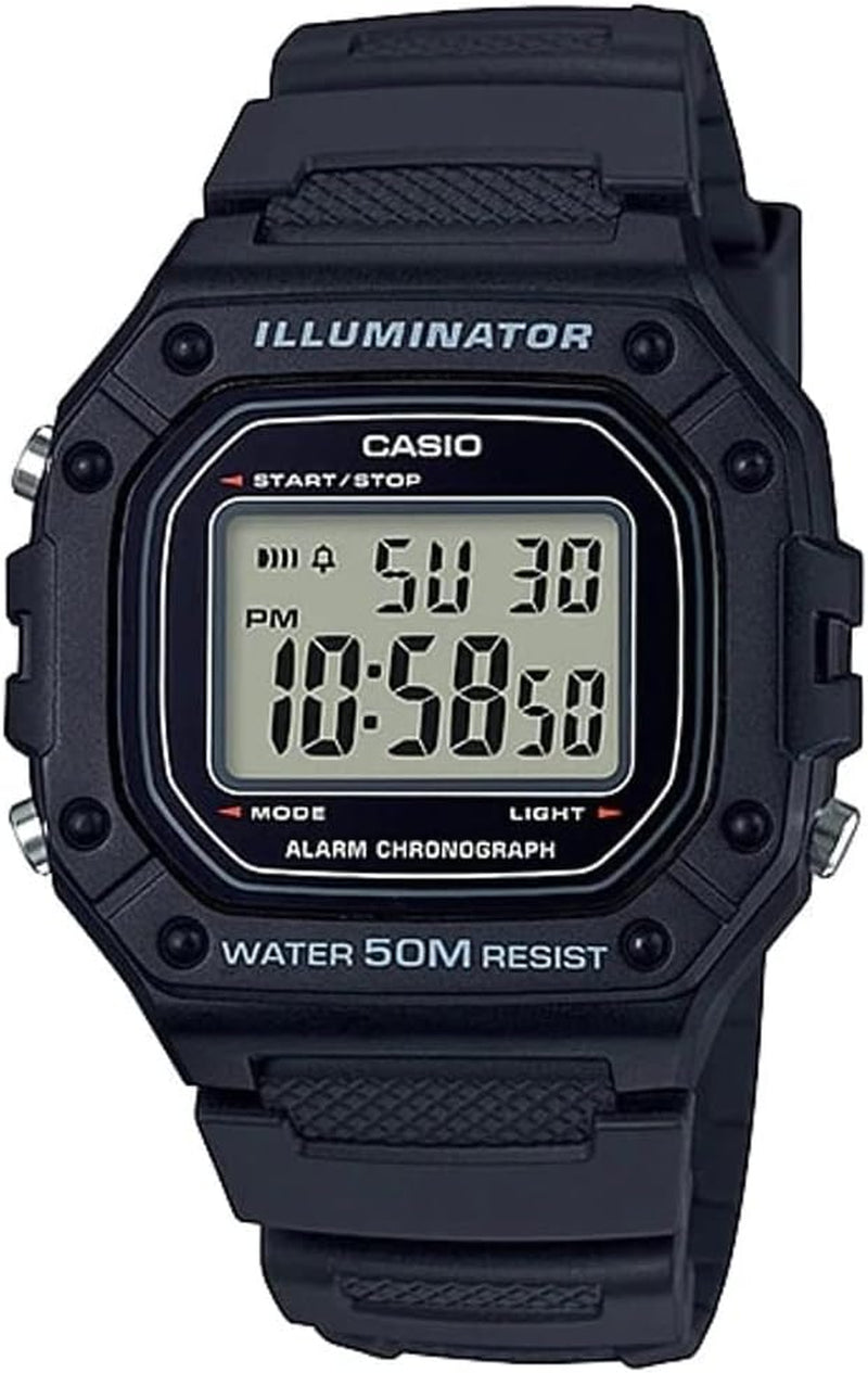 W218H Series | Men’S Digital Watch | 50M WR | 1/100 Second Stopwatch | 100 SEC Chronograph | LED Backlight | Countdown Timer | Daily Alarm | Hourly Time Signal | 7 Year Battery
