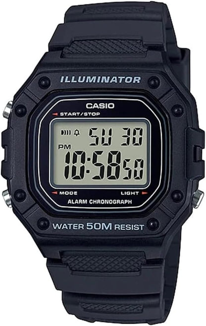 W218H Series | Men’S Digital Watch | 50M WR | 1/100 Second Stopwatch | 100 SEC Chronograph | LED Backlight | Countdown Timer | Daily Alarm | Hourly Time Signal | 7 Year Battery