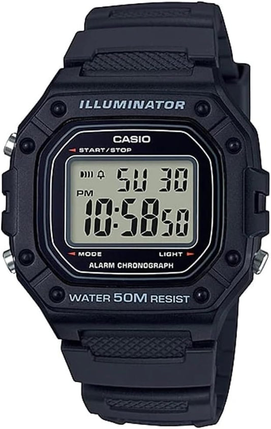W218H Series | Men’S Digital Watch | 50M WR | 1/100 Second Stopwatch | 100 SEC Chronograph | LED Backlight | Countdown Timer | Daily Alarm | Hourly Time Signal | 7 Year Battery