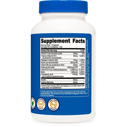 Nutricost Complejo de Vitamina B 460 mg con Vitamina C – 120 Cápsulas