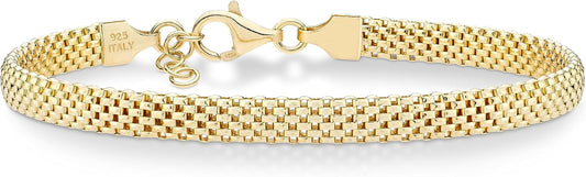 Pulsera Italiana de Malla 5mm para Mujer | Plata de Ley 925 con Baño de Oro 18K | Joyería Fina Made in Italy