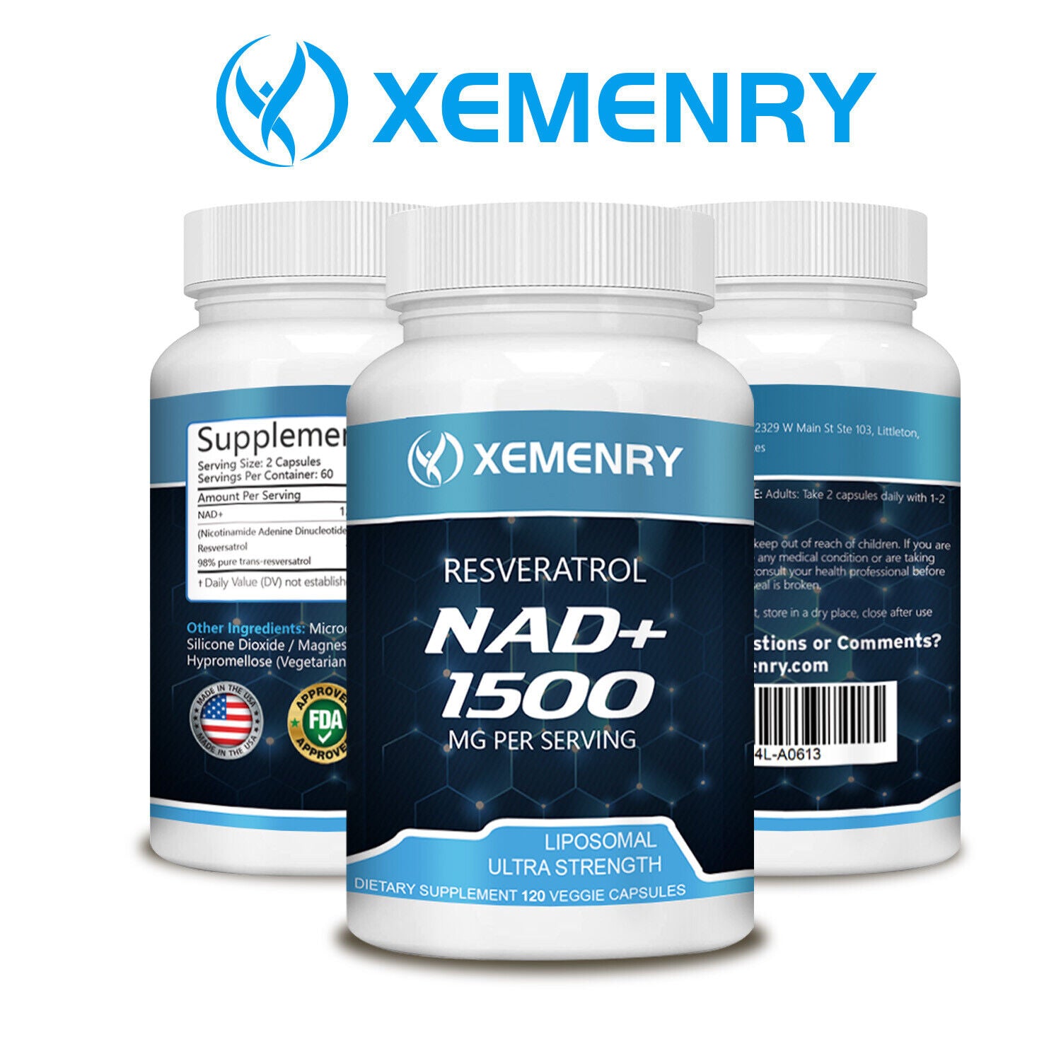 NAD+ 1500mg con Resveratrol Xemenry| Suplemento Antioxidante 