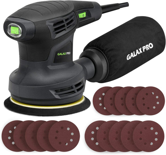 Lijadora Orbital 280W, 13.000 OPM con 6 Velocidades Variables – Lijadora Eléctrica de 5” con Colector de Polvo y 15 Discos de Lija – Para Madera, Metal y Plástico
