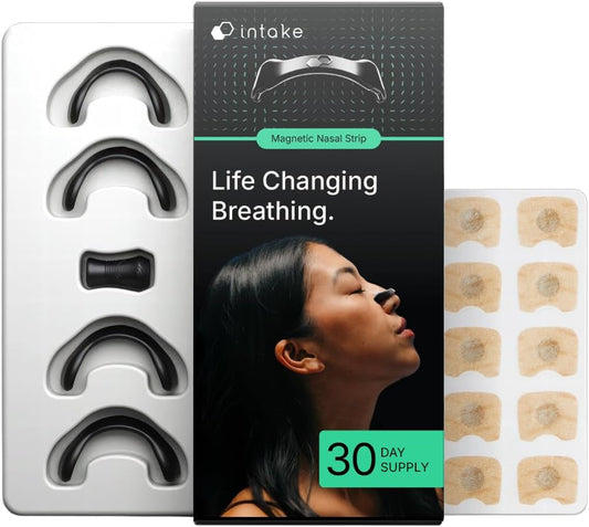 Intake Breathing Starter Kit 30 Pcs – Dilatador Nasal Magnético con Bandas Reutilizables – Mejora la Respiración, Reduce Ronquidos y Aumenta Rendimiento – Extra Fuerza, Antisudor y Piel Sensible