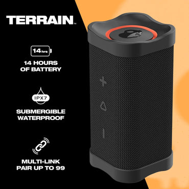 Skullcandy Terrain – Bocina Bluetooth portátil | IPX7 impermeable, radiadores pasivos duales, 14 h de batería, correa de muñeca de nailon, True Wireless Stereo