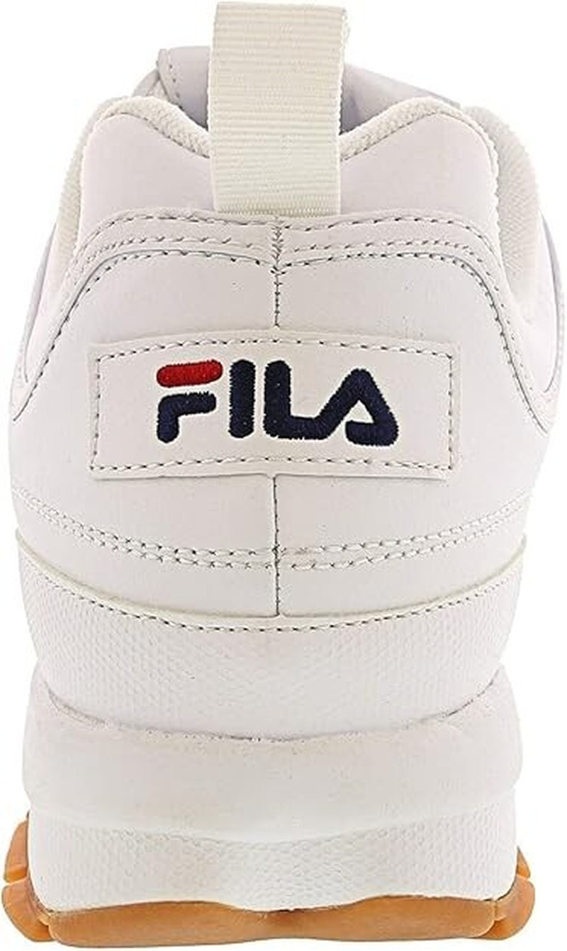 Zapatillas Fila Disruptor II Premium para Hombre, Blancas con Azul Navy y Suela Gum, Originales