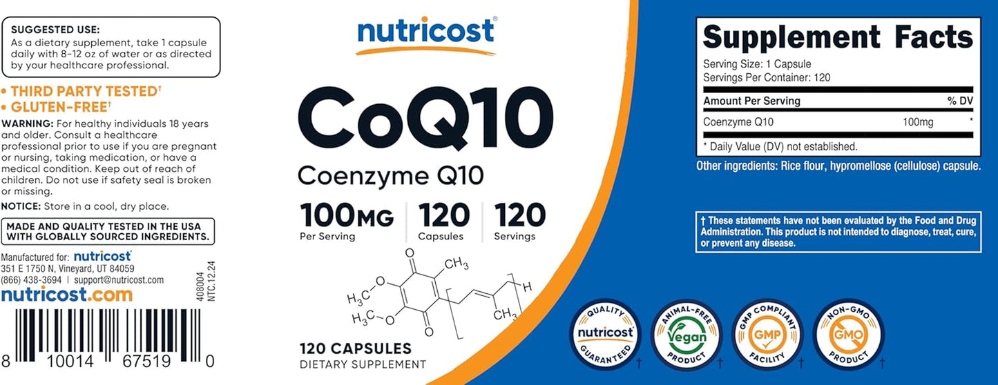Nutricost CoQ10 100mg - 120 Capsules Vegetarianas
