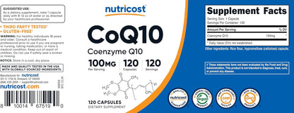 Nutricost CoQ10 100mg - 120 Capsules Vegetarianas