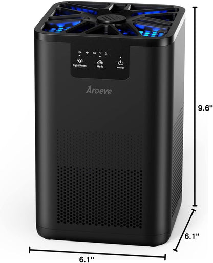 Purificador de Aire AROEVE MK06 con Aromaterapia – Ultra Silencioso 20dB, Elimina Humo, Polen, Caspa de Mascotas, Pelo y Olores – Cubre hasta 20 m² – Negro (Versión EE.UU.)