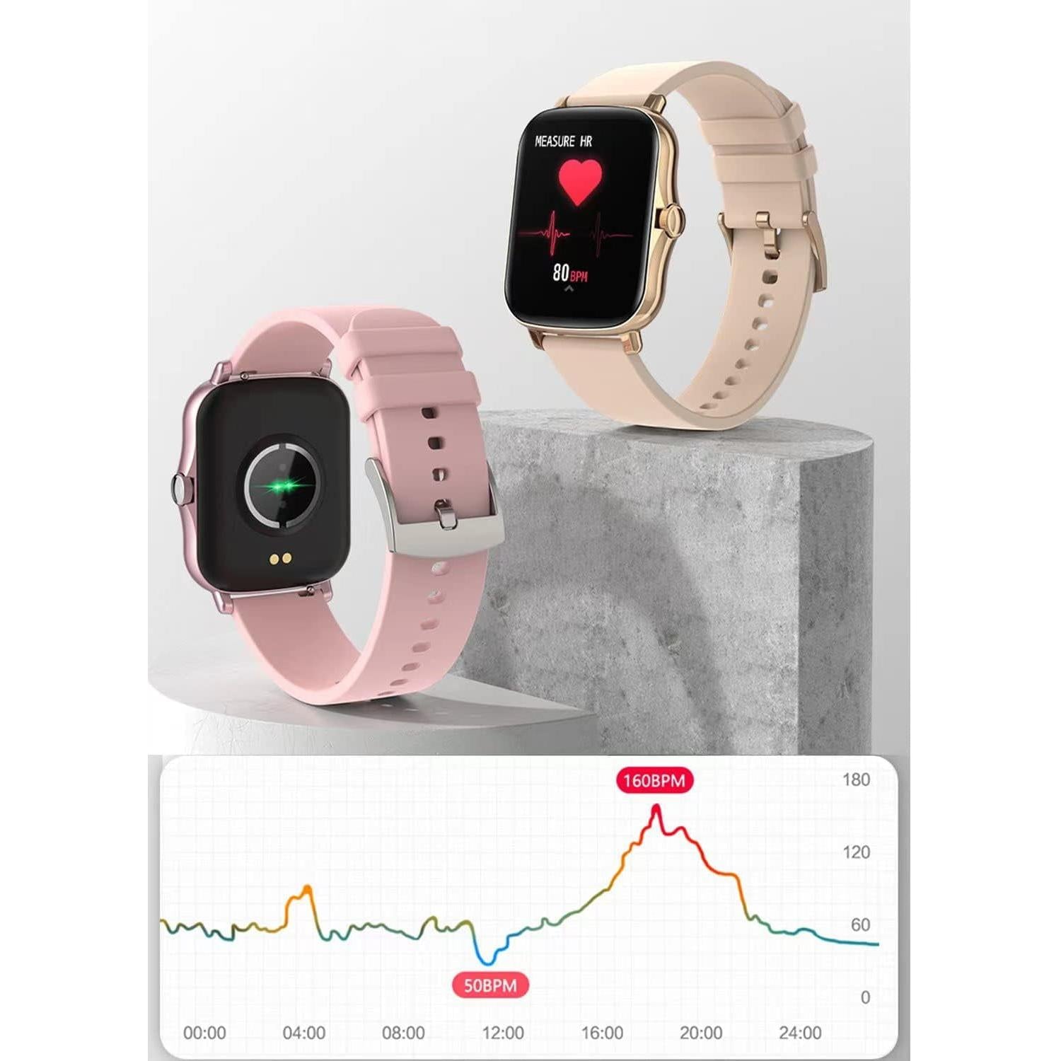 Smart Fitness Tracker Watch for Android/Ios - IP68, Heart Rate/Blood Oxygen/Sleep Monitoring, 8 Sports Modes, Breath Training, Weather Updates - 1.69-Inch Display for Men and Women (Rose Gold)