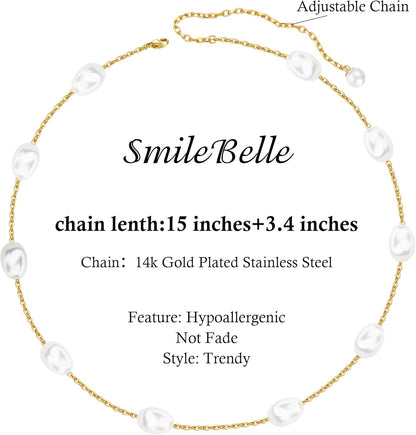 Collar de Perlas para Mujer – Choker de Perlas Barrocas con Colgante de Corazón en Oro 14K, Collar en Forma de Y Elegante para Bodas, Aniversarios y Cumpleaños