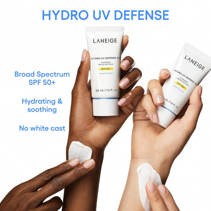 LANEIGE Protector solar Hydro UV Defense SPF 50+: hipoalergénico y dermatólogo, protección solar coreana de amplio espectro sin yeso blanco
